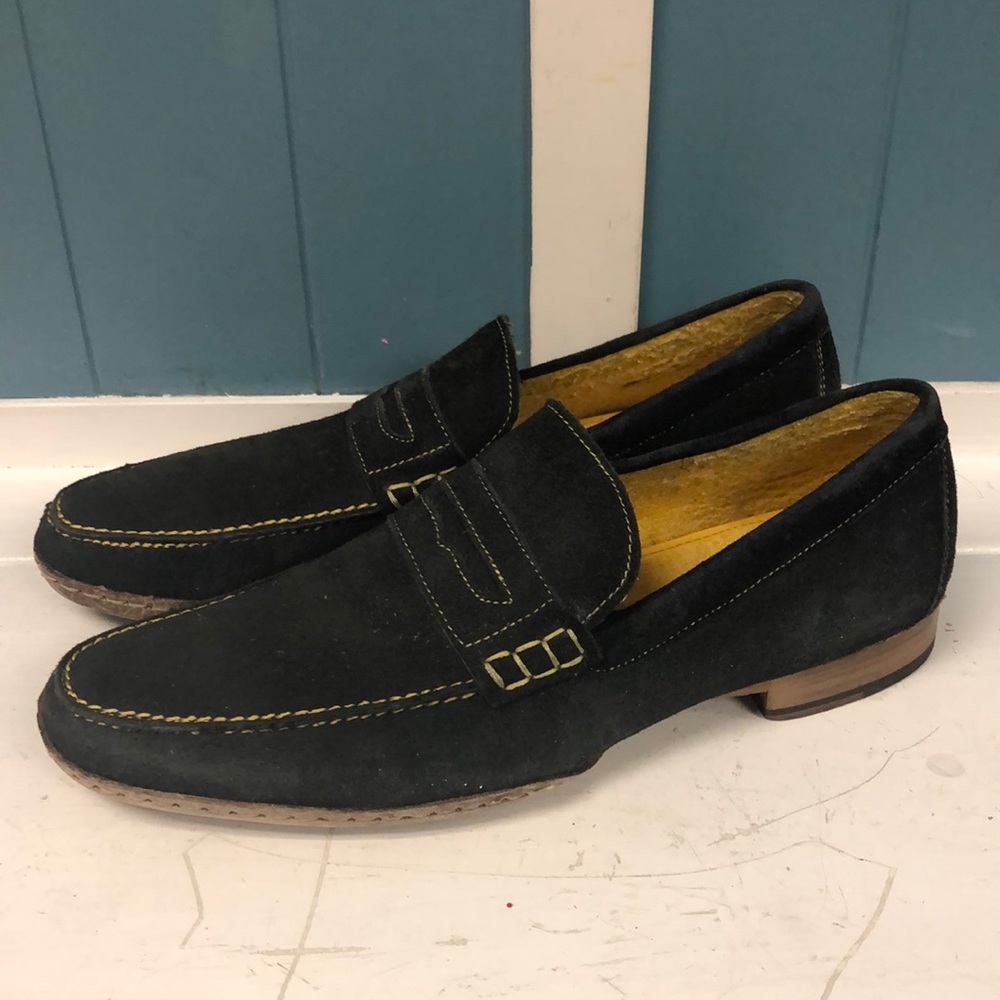 Donald J. Pliner NAWA Mens charcoal/yellow Suede Leather‎ Loafers Size 9